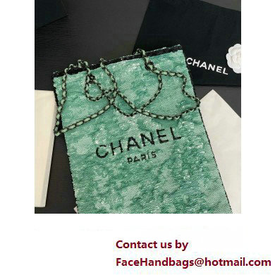 CHANEL Sequins  &  Black Metal GREEN  &  Black Shopping Bag AS4856 2024